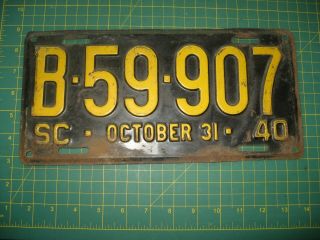 Vintage License Plate 1940 Antique Old Early South Carolina Nr