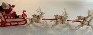 Vintage Hong Kong Christmas Plastic Santa In Sleigh Pulled By 6 Reindeer