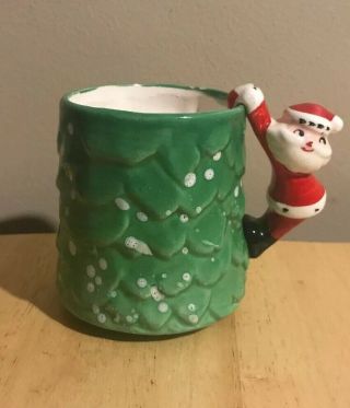 Vintage Holt Howard Christmas Mug Cup Santa Handle Tree Rare Japan Candy Holder