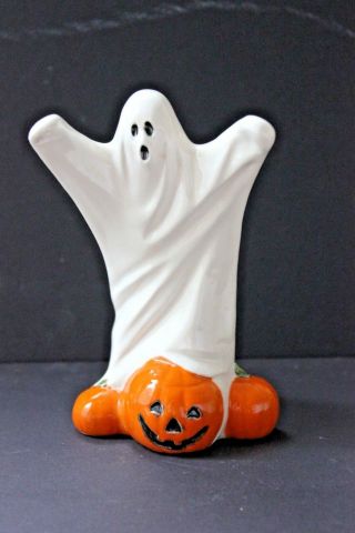 Vintage 1977 Byron Molds Ceramic Ghost Halloween Figure Pumpkins Jack O Lantern