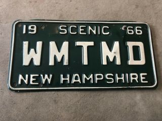 Vintage 1966 Hampshire License Plate Vanity Wmtmd Scenic Nh