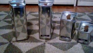 Vintage Lincoln Beauty Ware Chrome Wedge Shaped Canister Set Of 4