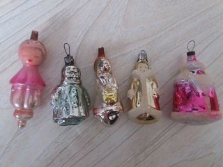 Vintage Russian Ussr Glass Toys Set Of 5 Toys Christmas Year Tree Decoration