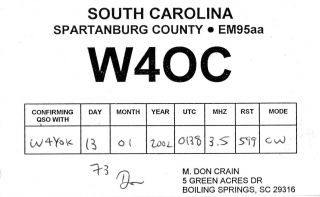 W4oc Qsl Card - - Boiling Springs,  South Carolina - - 2002