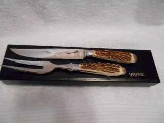 Vintage Hoffritz Carving Set With Stag Horn Handle Knife And Fork