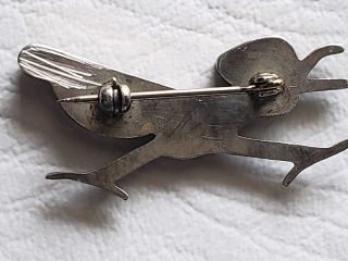 Vintage Zuni Indian Sterling Silver Bird inlay Onyx MOP and turquoise Pin Brooch 3