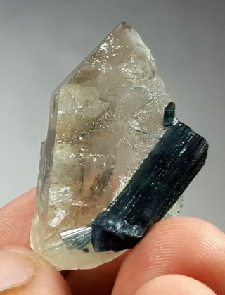 18 Grams Top Quality Indicolite Tourmaline On Cathedral Quartz Crystal Specimen