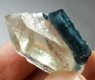 18 Grams Top Quality Indicolite Tourmaline On Cathedral Quartz Crystal Specimen 2