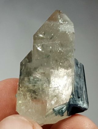 18 Grams Top Quality Indicolite Tourmaline On Cathedral Quartz Crystal Specimen 3