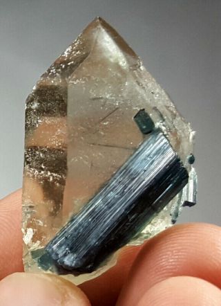 18 Grams Top Quality Indicolite Tourmaline On Cathedral Quartz Crystal Specimen 4