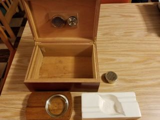 Wooden Cigar Humidor With Accessories (two Ash - Trays & Extra Insert)