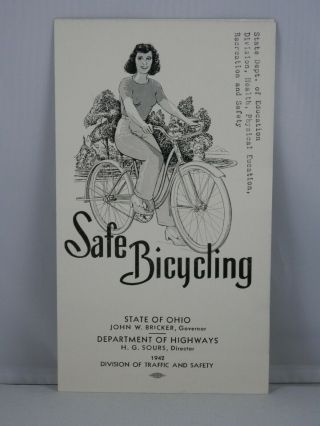 Vintage 1942 Safe Bicycling Brochure Cycling Bicycle Ohio Safety