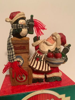 Coca - Cola Christmas Village Figurine Santa and Penguin Kurt Adler Figures 1997 2