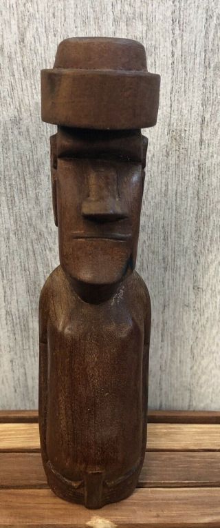 Vintage Hand Carved Wood Easter Island Hawaii Tiki Head Figure Statue 6”