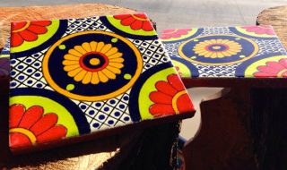 10 Mexican Talavera Pottery 4x4 " Tiles Clay Hand Painted