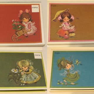Vintage Set Of 40 Postcards Little Girl Polly 70s Flowers Mushrooms Butterflies