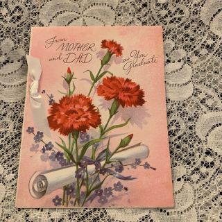 Vintage Greeting Card Graduate From Mom And Dad Flowers Rust Craft