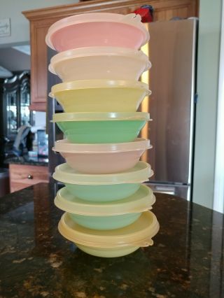8 Vtg Tupperware Pastel Wonderlier Mini Snack Dessert Bowls 154 W/ Sheer Seals