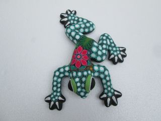 Hand Painted Clay Frog Mexican Folk Art Similar To Huichol And Alebrije