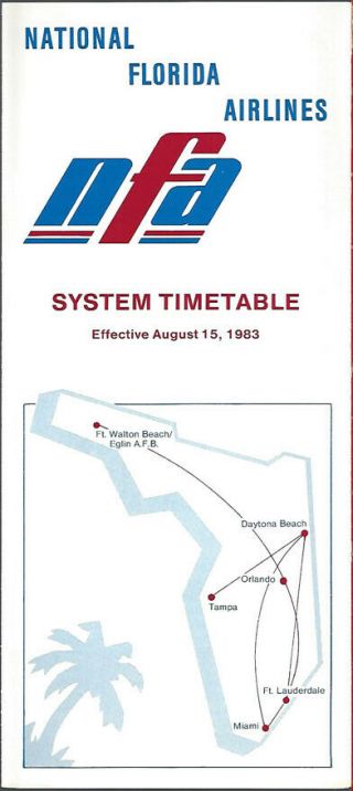 National Florida Airlines System Timetable 8/15/83 [9032] Buy 2 Get 1