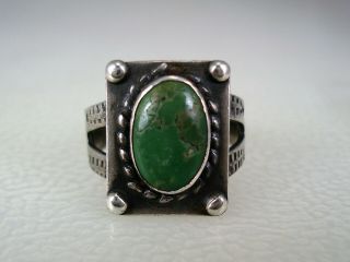Old Fred Harvey Era Stamped Sterling Silver & Green Turquoise Ring Sz 7 W/ Snake
