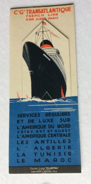 Ca.  1930’s Ocean Liner Steamship Cgt French Line Normandie Die Cut Bookmark