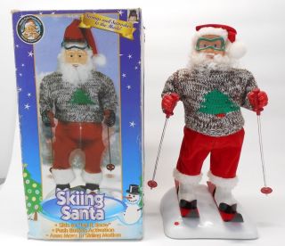 Vintage Skiing Santa Animation Battery Powered Plays Music And Moves