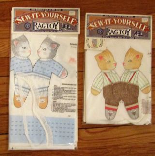 2 Vtg Toy Priscilla & Jp Buster Kitty Cucumber Rag Toy Kits To Sew