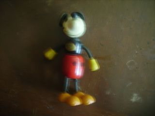 Vintage Mickey Mouse Walt Disney Wooden 3.  5 " Doll Fun E Flex Leather Ears