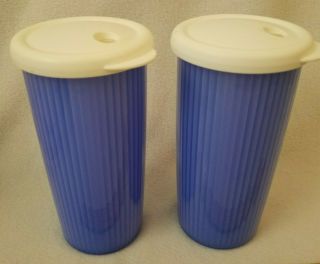 Tupperware Insulated Tumbler Blue 24 Oz.  Set Of 2 With Lids Straw Seals 3329