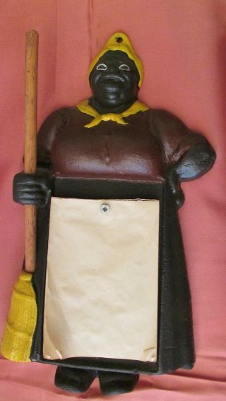Heavy Cast Iron Black America Mammy Note Memo Pad Pencil Holder Wall Hanging