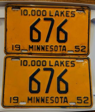 1952 Minnesota License Plate Pair 3 Digit