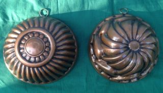 19th C Antique Set Of 2 Copper 5 " Molds Tinned Lined French Jello Ice Cream