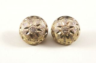 Stunning Pair Golden Age Btns High Domed Fancy Stylized Star Pattern Scovills