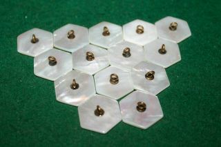 Vintage (14) All Same Mop Mother Of Pearl Shell Medium 7/8 " Hexagon Buttons