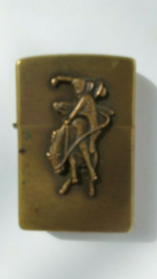 Vintage Zippo Marlboro Lighter Solid Brass Cowboy On Bucking Horse Marked H - X