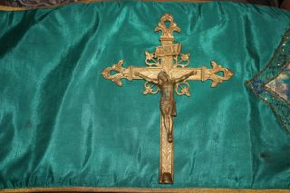Antique Jesus Christ Religious Christianity Crucifix Cross - Gold Metal