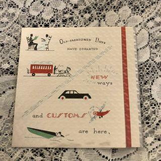 Vintage Greeting Card Christmas Plane Truck Car Automobile Art Deco