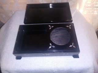 VINTAGE BLACK LACQUER (MOTHER OF PEARL INLAY) CIGARETTE/ASHTRAY BOX 2