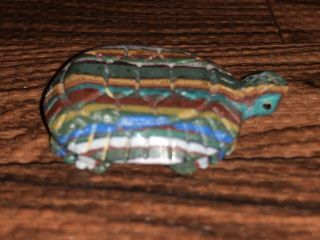 Zuni Carved Rainbow Casilica Turtle Fetish Signed By Daisy Leonard Natewa