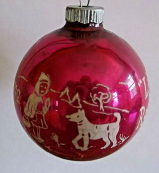 Vtg Shiny Brite Christmas Ornament Little Red Riding Hood Red W/stencil 2 3/4 "