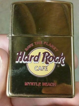 1999 Zippo Brass Lighter Hard Rock Cafe Myrtle Beach Seal Not Broken On Lighter