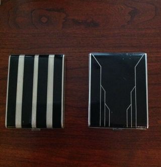 Two Vintage Evans Art Deco Black & Silver Cigarette Cases 2