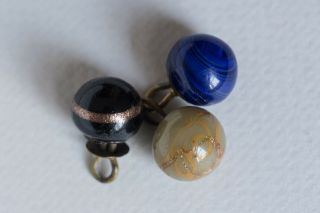 3 Antique Vintage Victorian Venetian Glass Ball Buttons 2