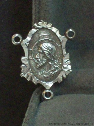 Sterling Silver Holy Mary Our Lady Of Mount Carmel Rosary Center Medal Jesus Vtg