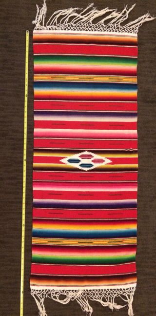 Vintage 40s/50s Hand Woven Red Mexican Serape Blanket Wool 48”x 19” Vibrant