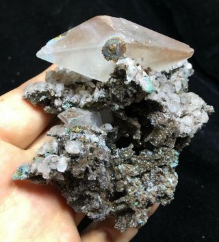 162g Beauty White Dipyramidal Calcite & Pyrite Crystal Mineral Specimen 19