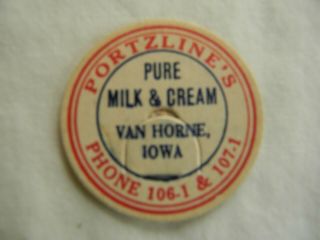 Van Horne Iowa farm dairy milk bottle cap low 106 2