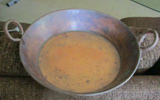 Vintage 17 " X 3 " Hammered Copper Rolled Rim Handled Jam Jelly Pan