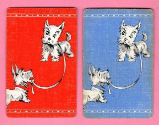2 Single Swap Playing Cards Scotty Terrier Puppy Dogs Cute Pair Deco Vintage